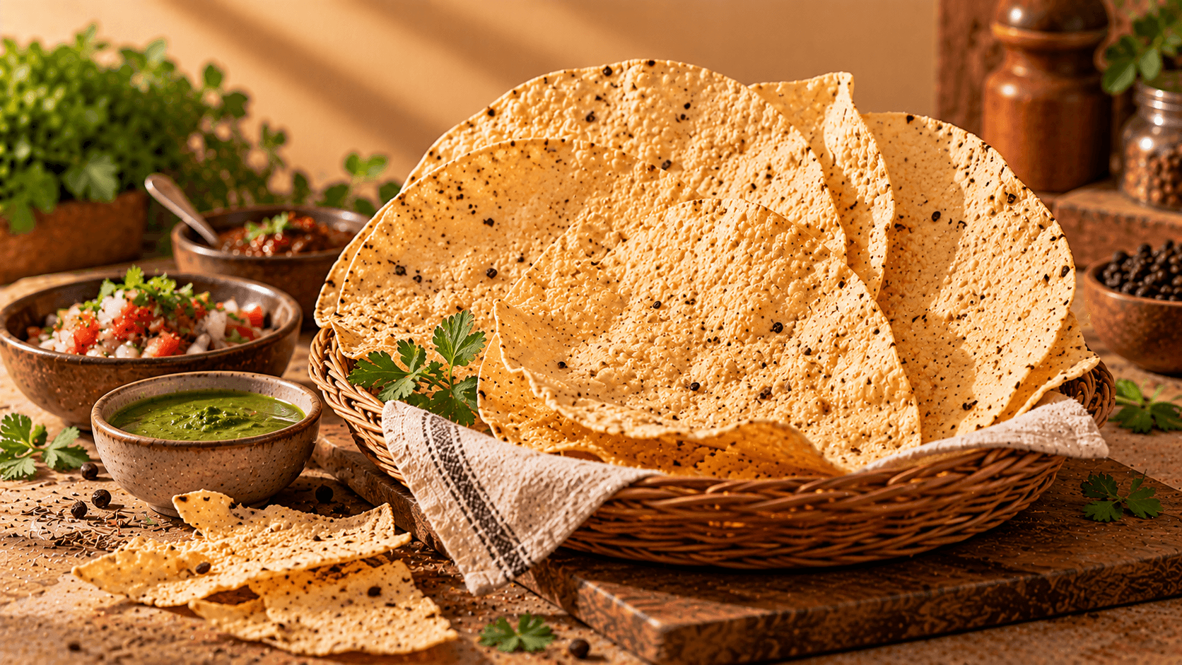 Crispy papad, fresh raita, seasoned salad and accompaniment sides